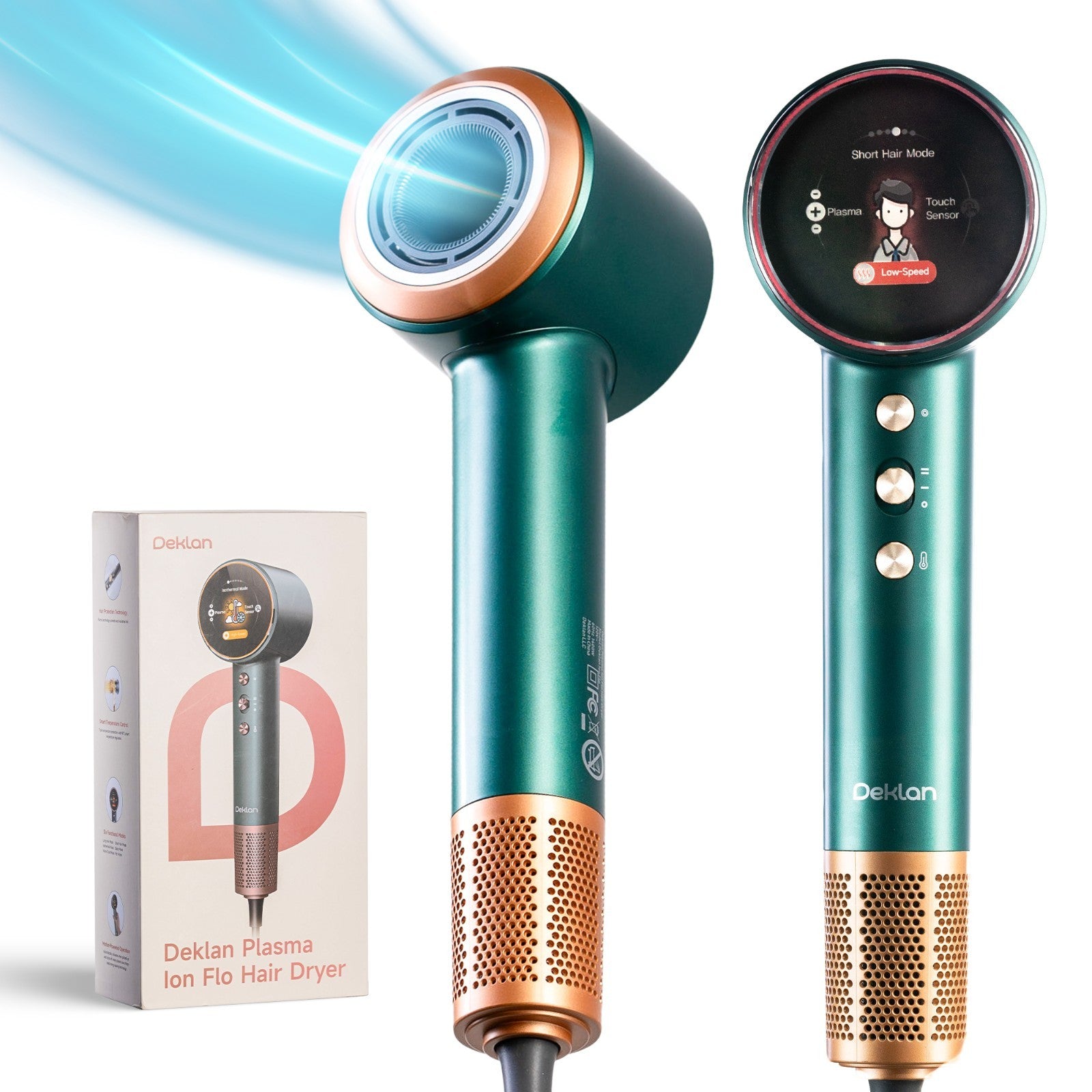 Deklan Plasma Ion Hair Dryer LCD | Auto Shut Off | 1Billion Ions | Mul
